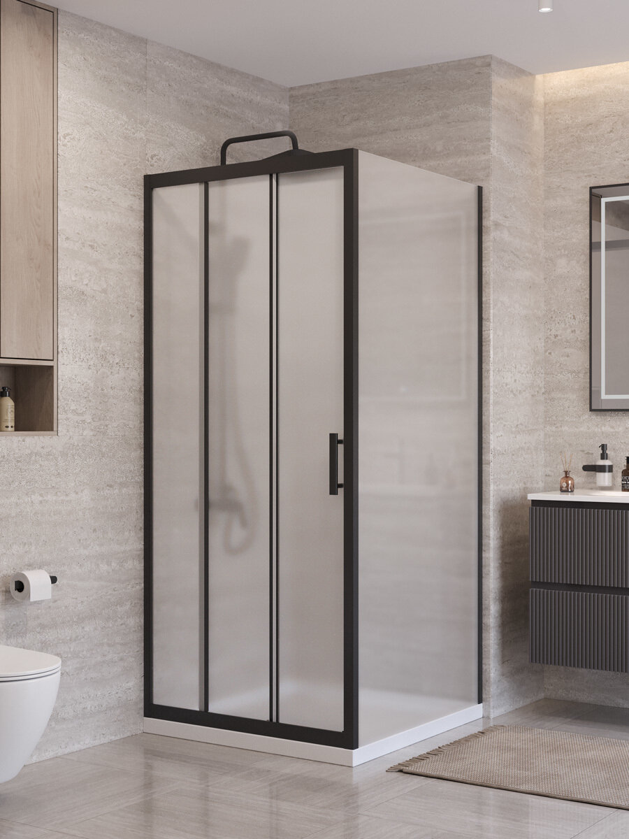 Изображение товара Душевой уголок BelBagno Uno-195-AHF-31-100/90-P-NERO с рифленым стеклом Изображение товара Душевой уголок BelBagno Uno-195-AHF-31-100/90-P-NERO с рифленым стеклом
