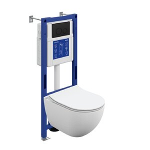 Изображение товара Инсталляция Cersanit Aqua 40 Smart M 69333, с безободковым унитазом Brasko Smart DPL EO slim , сиденье микролифт, клавиша Twins чёрный матовый LP
