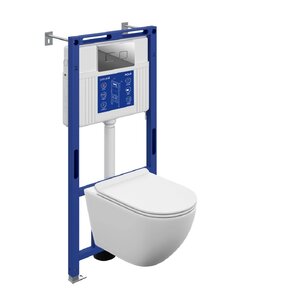 Изображение товара Инсталляция Cersanit Aqua 50 Prime P 69477, с безободковым унитазом Brasko Smart DPL EO slim , сиденье микролифт, клавиша Accento Square хром