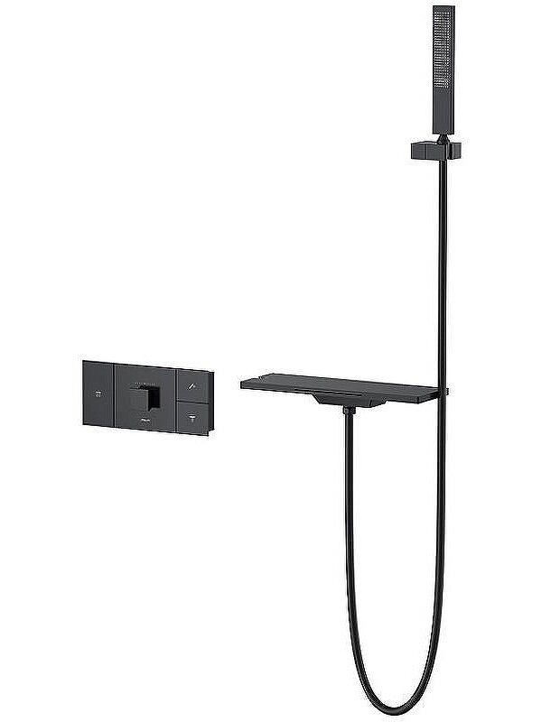Изображение товара Смеситель Vincea Futura VSFW-2F110TMB, для ванны и душа, с душевым гарнитуром, термостатический, с внутренней частью, черный матовый