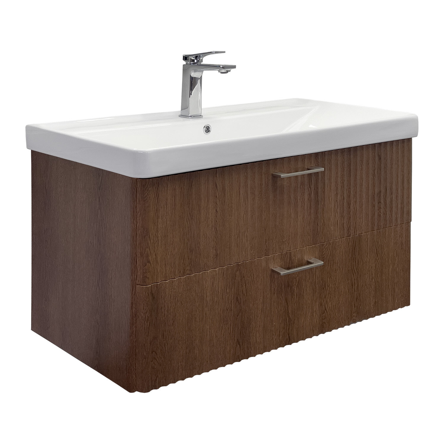 Изображение товара Тумба с раковиной Comforty Ангара 90П 00-00021037, 90 см, подвесная, дуб тёмно-коричневый Изображение товара Тумба с раковиной Comforty Ангара 90П 00-00021037, 90 см, подвесная, дуб тёмно-коричневый