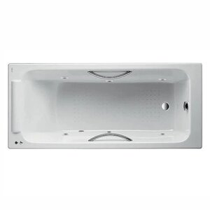 Изображение товара Гидромассажная чугунная ванна Jacob Delafon Parallel E2949-00 SOFT CR, 150 x 70 см, ножки и ручки в подарок, с отверстиями для ручек, белая, форсунки хром