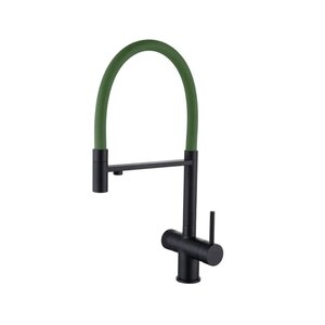 Изображение товара Смеситель для кухонной мойки Emar PVD ЕС - 7024GRN Black, с гибким изливом, с подключением к фильтру, цвет черный матовый/зеленый