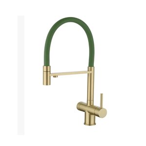 Изображение товара Смеситель для кухонной мойки Emar PVD ЕС - 7024GRN Matt Gold, с гибким изливом, с подключением к фильтру, цвет золото матовое/зеленый
