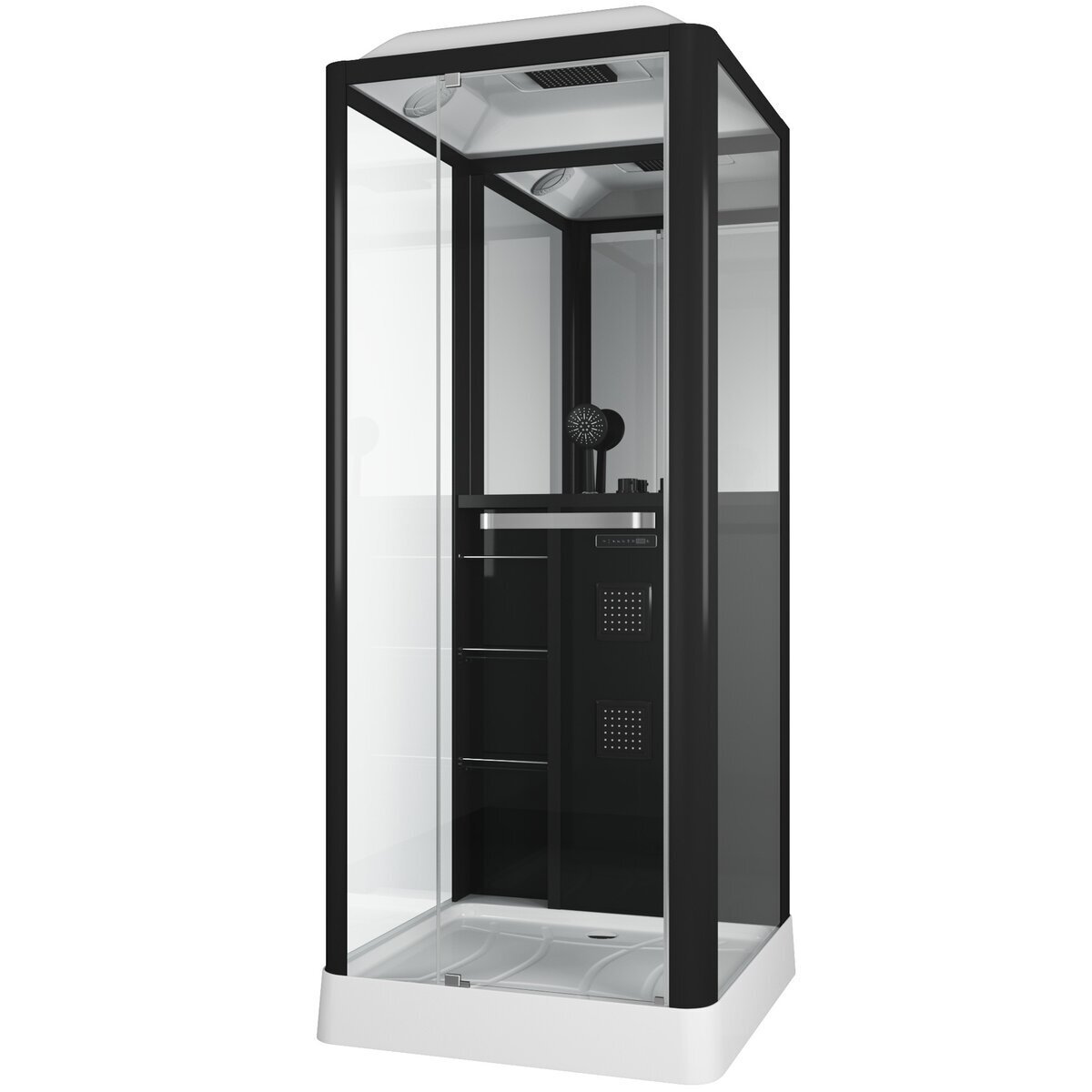 Изображение товара Душевая кабина Grossman Alba GR221L/GR221R, 90 x 90 см, левая/правая, с крышей, поддон средний, стекло прозрачное, профиль черный матовый Изображение товара Душевая кабина Grossman Alba GR221L/GR221R, 90 x 90 см, левая/правая, с крышей, поддон средний, стекло прозрачное, профиль черный матовый