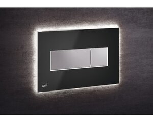 Изображение товара Кнопка управления AlcaPlast M1474 - AEZ110 с цветной пластиной, светящаяся кнопка черная глянцевая, свет белый