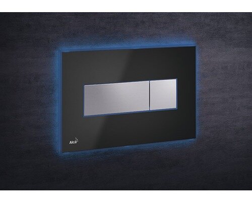 Изображение товара Кнопка управления AlcaPlast M1474 - AEZ111 с цветной пластиной, светящаяся кнопка черная глянцевая, свет голубой