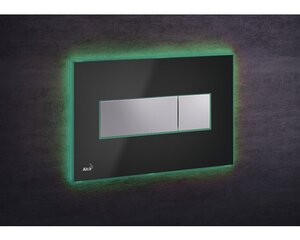 Изображение товара Кнопка управления AlcaPlast M1474 - AEZ112 с цветной пластиной, светящаяся кнопка черная глянцевая, свет зеленый