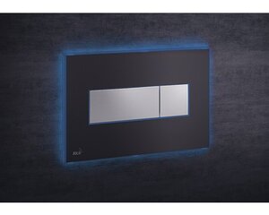 Изображение товара Кнопка управления AlcaPlast M1475 - AEZ111 с цветной пластиной, светящаяся кнопка черная матовая, свет голубой