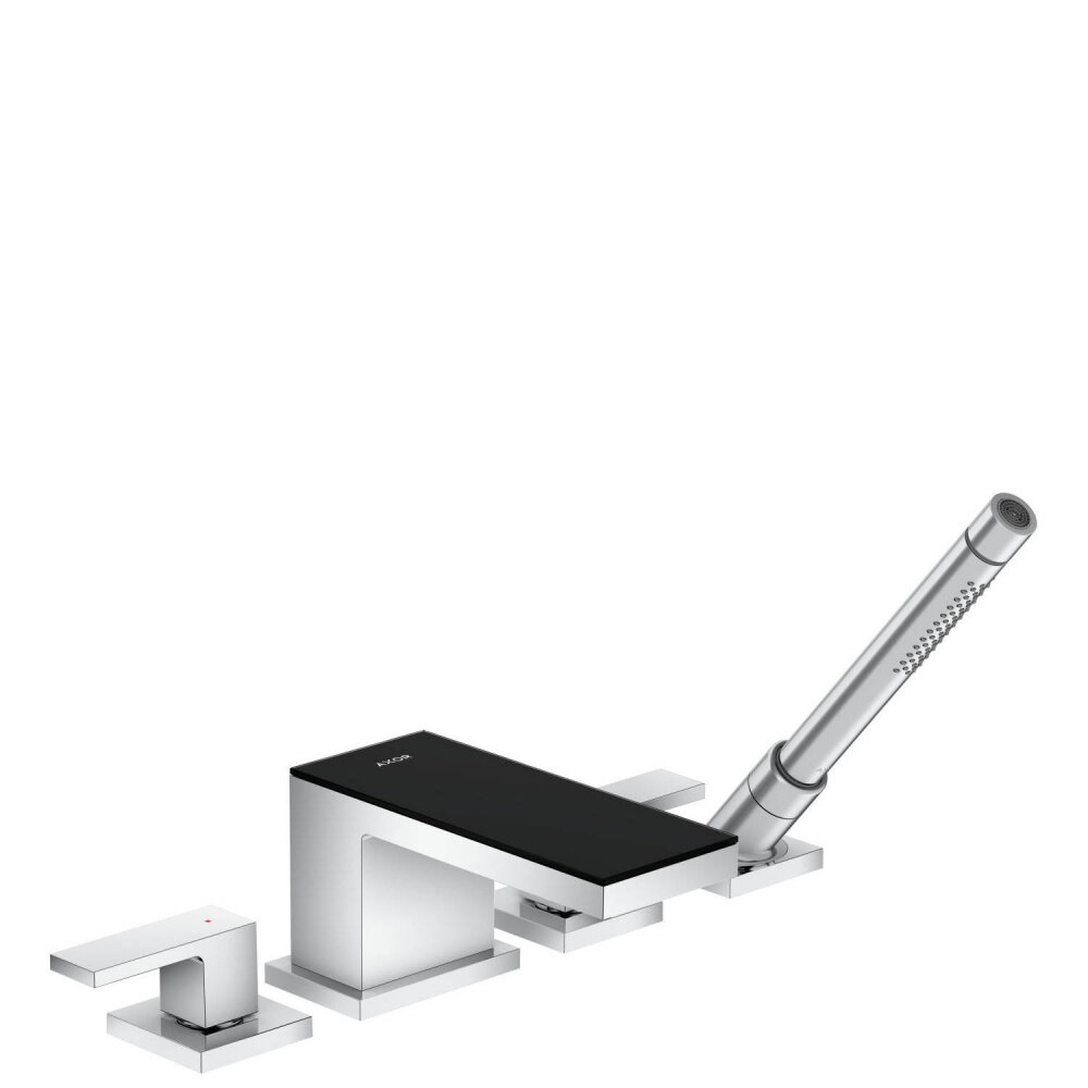 Изображение товара Смеситель для ванны и душа Axor MyEdition, 47430600, с душевым гарнитуром, монтаж на борт ванны, хром/черное стекло