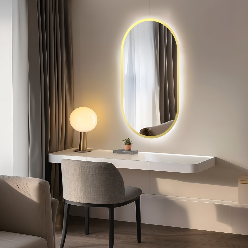 Изображение товара Зеркало DQ Бонн Лайт DQMBON60100LTGLD, 60 х 100 см, LED-подсветка, сенсорный выключатель, цвет золото