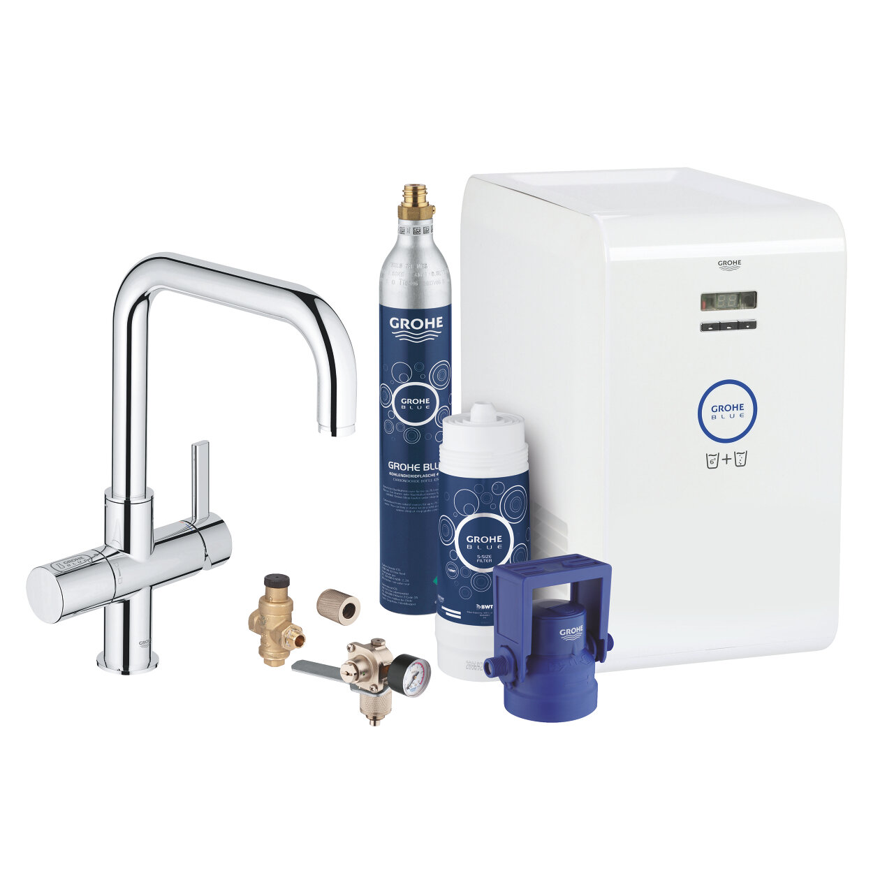 Изображение товара Смеситель для кухонной мойки Grohe Blue, 31324001, с функциями фильтрования и газирования воды, хром
