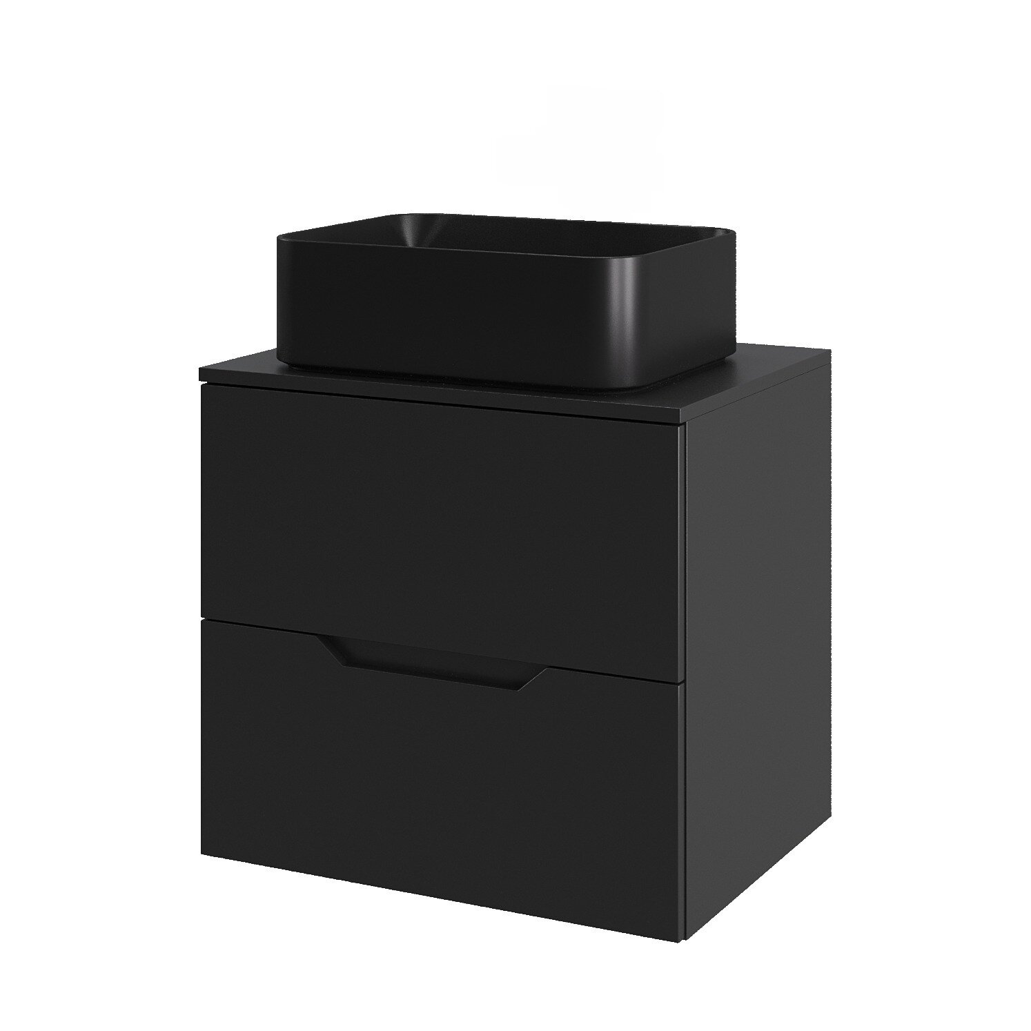 Изображение товара Тумба c раковиной Agger Свит SWE600ETBL-ST-2460B, 60 см, подвесная, столешница МДФ, цвет черный матовый Изображение товара Тумба c раковиной Agger Свит SWE600ETBL-ST-2460B, 60 см, подвесная, столешница МДФ, цвет черный матовый