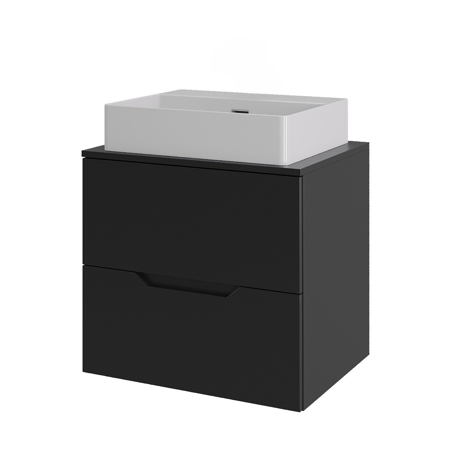Изображение товара Тумба c раковиной Agger Свит SWE600ETBL-ST-4500W, 60 см, подвесная, столешница МДФ, цвет черный матовый Изображение товара Тумба c раковиной Agger Свит SWE600ETBL-ST-4500W, 60 см, подвесная, столешница МДФ, цвет черный матовый