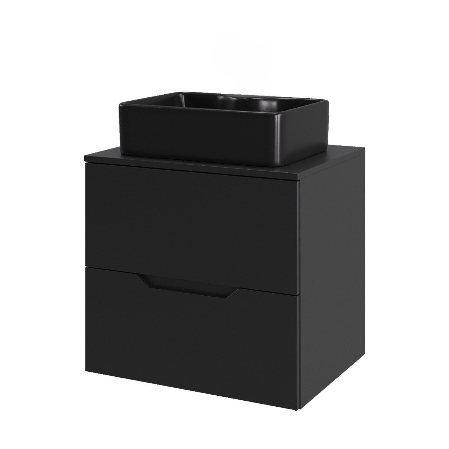 Изображение товара Тумба c раковиной Agger Свит SWE600ETBL-ST-1475B, 60 см, подвесная, столешница МДФ, цвет черный матовый Изображение товара Тумба c раковиной Agger Свит SWE600ETBL-ST-1475B, 60 см, подвесная, столешница МДФ, цвет черный матовый