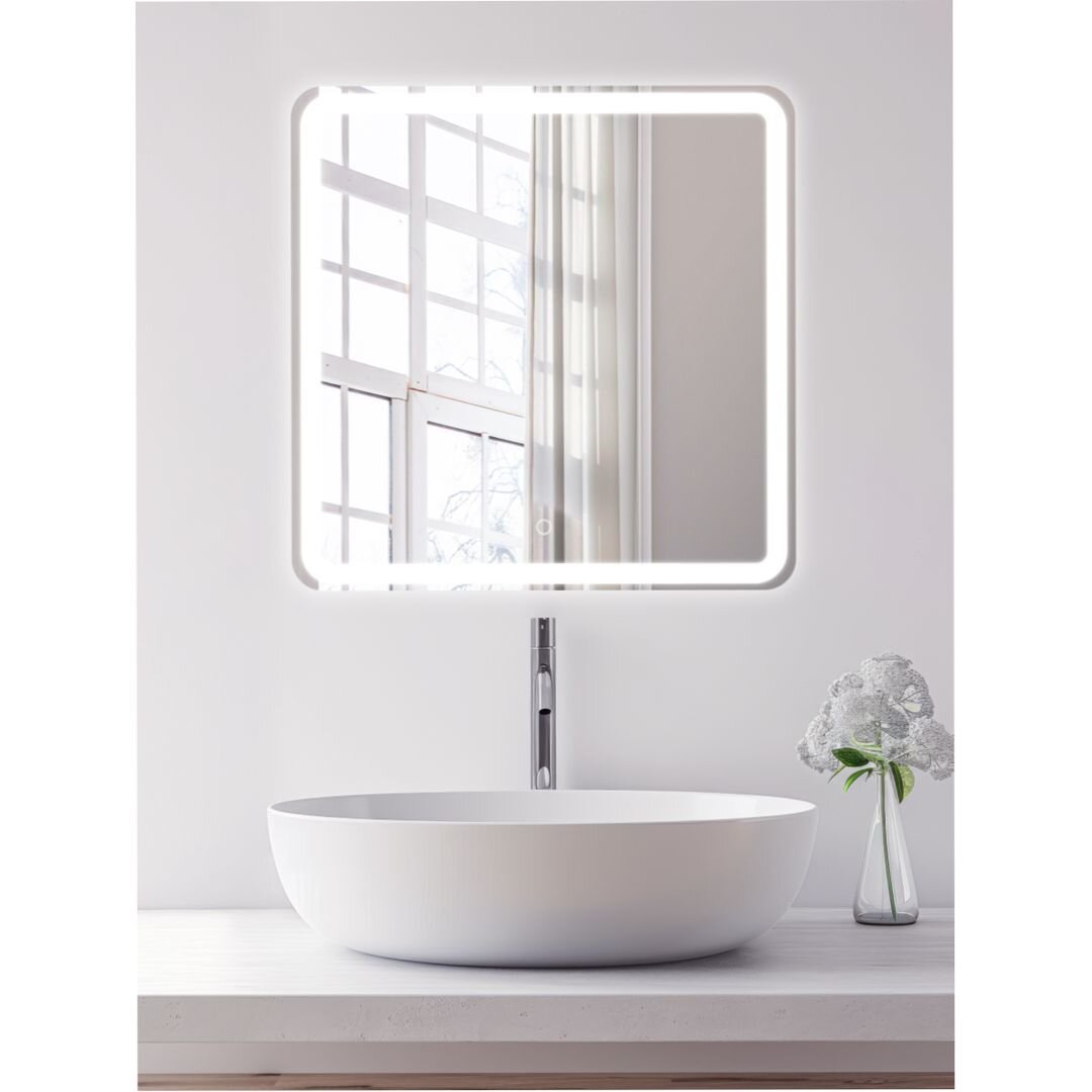 Изображение товара Зеркало DQ Дюссельдорф Лайт DQMDUS8080LT, 80 x 80 см, с LED-подсветка, сенсорный выключатель, цвет белый