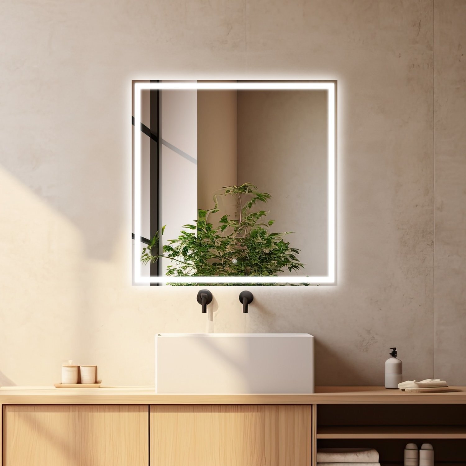 Изображение товара Зеркало DQ Франкфурт DQMFRA8080, 80 x 80 см, LED-подсветка, сенсорный выключатель, цвет белый