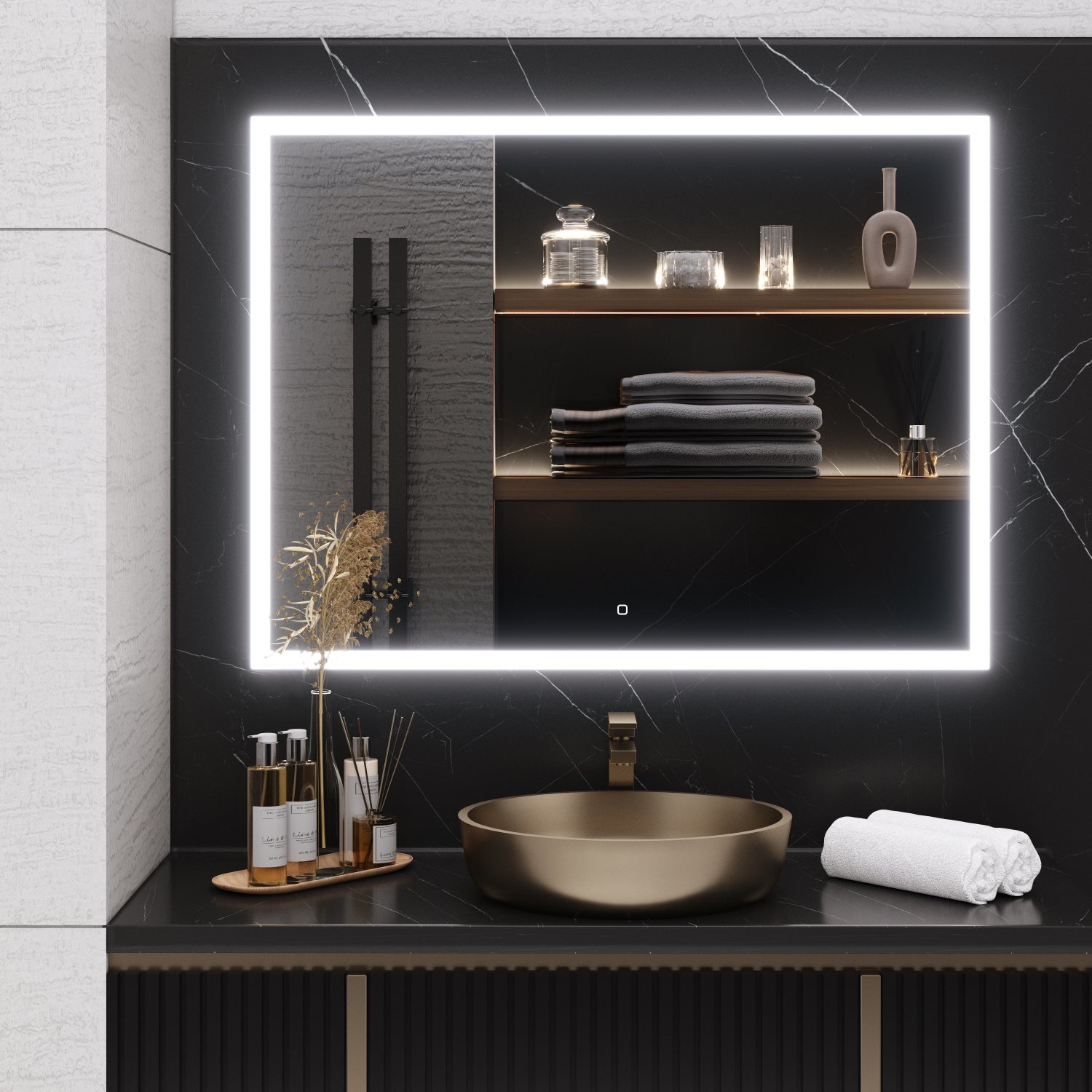Изображение товара Зеркало DQ Франкфурт Лайт DQMFRA10080LT, 100 x 80 см, LED-подсветка, сенсорный выключатель, цвет белый