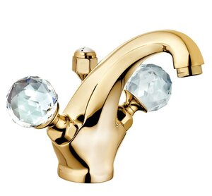 Изображение товара Смеситель Kludi Adlon 5101045G4 для раковины DN 15, ручки хрусталь, цвет золото 23 карата