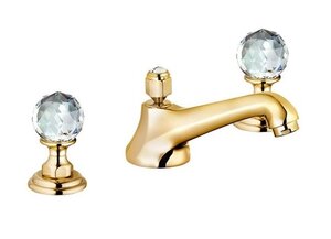 Изображение товара Смеситель Kludi Adlon 5104645G4 для раковины DN 15, на 3 отверстия, низкий излив, ручки хрусталь, цвет золото 23 карата