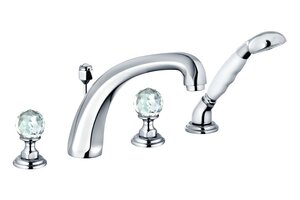Изображение товара Смеситель Kludi Adlon 5152405G5 для ванны и душа, на 4 отверстия, ручки хрусталь, цвет хром