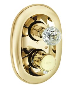 Изображение товара Смеситель Kludi Adlon 5172045G4 для ванны и душа, с термостатом, ручки хрусталь, цвет золото 23 карата