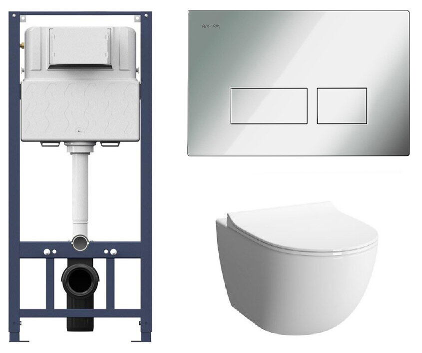 Изображение товара Инсталляция Am.Pm с безободковым унитазом Vitra Sento 7748B003-0075, подвесной, белый