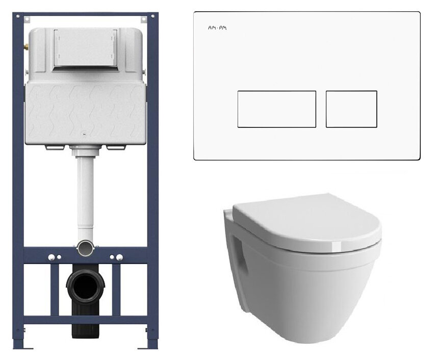 Изображение товара Инсталляция Am.Pm с безободковым унитазом VitrA S50 7740B003-0075 безободковый, сиденье микролифт клавиша белая, комплект Santehnica.ru