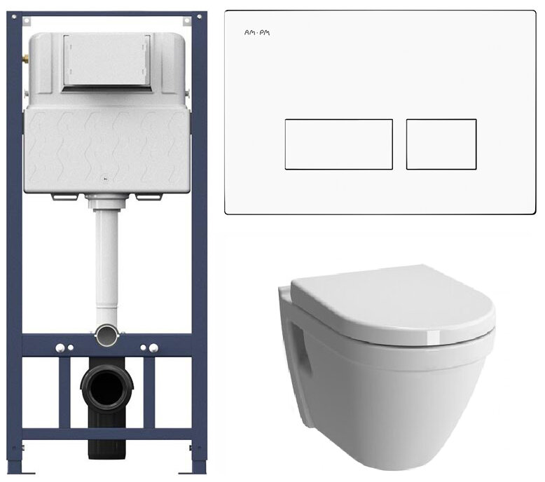 Изображение товара Инсталляция Am.Pm с унитазом VitrA S50 5318B003-0075, сиденье микролифт клавиша белая, комплект Santehnica.ru