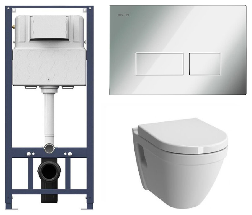 Изображение товара Комплект инсталляции и унитаз Vitra S50 с микролифтом, подвесной, безободковый