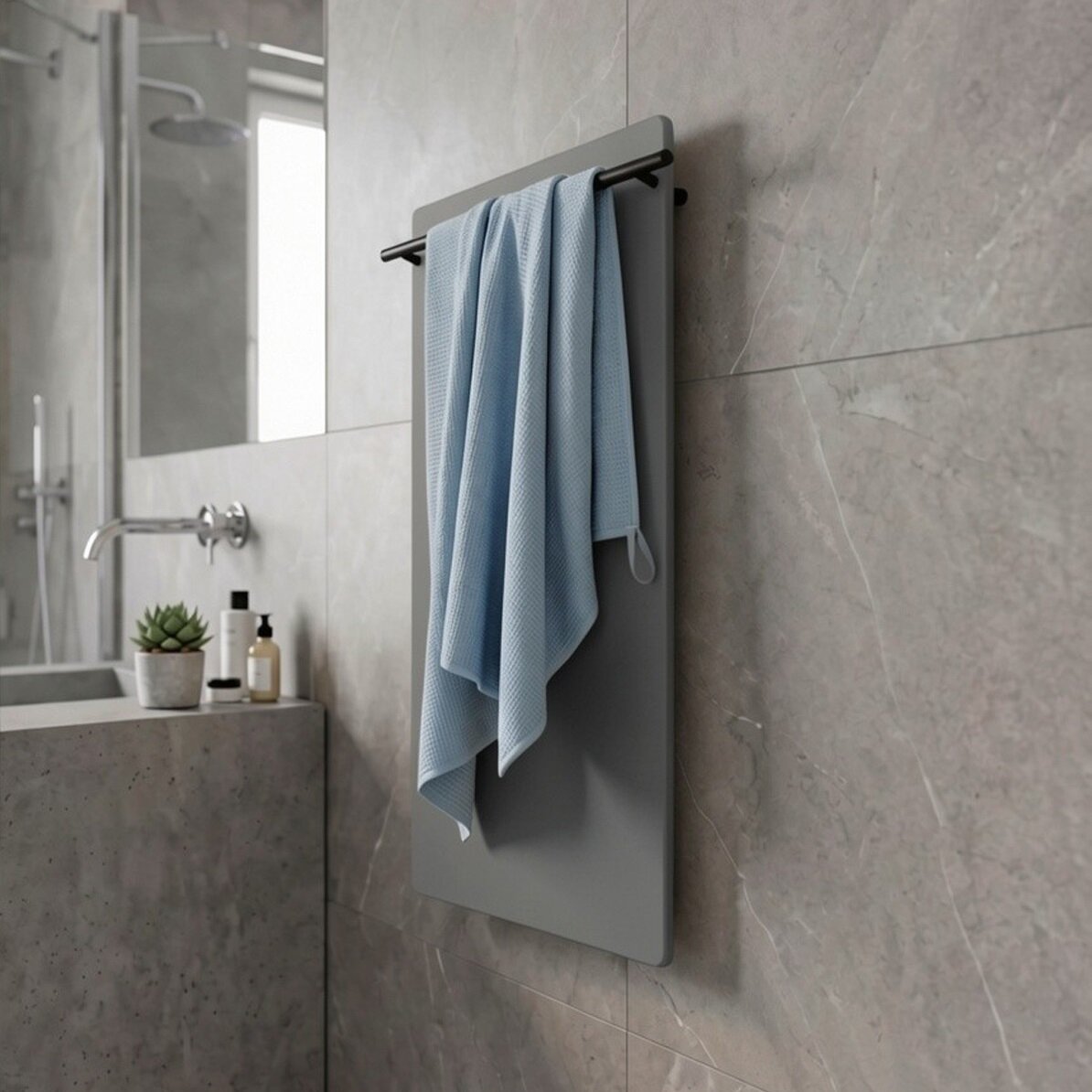 Изображение товара Полотенцесушитель электрический Lagusto Eco PV1-280680-G-BL-256, акриловый камень, ширина 30 см, высота 70 см, цвет серый
