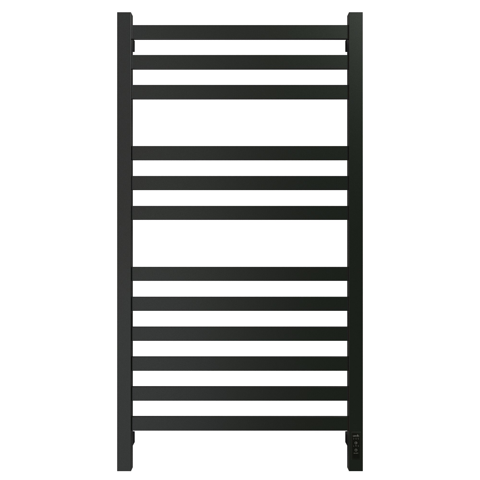 Изображение товара Электрический полотенцесушитель Grois Bruno GR-123 40/100 П12 9005 U, ширина 40 см, высота 100 см, универсальное подключение, диммер справа, черный матовый Изображение товара Электрический полотенцесушитель Grois Bruno GR-123 40/100 П12 9005 U, ширина 40 см, высота 100 см, универсальное подключение, диммер справа, черный матовый