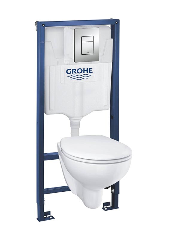 Изображение товара Инсталляция Grohe Bau Ceramic 39586000 с безободковым унитазом, сиденье микролифт, комплект
