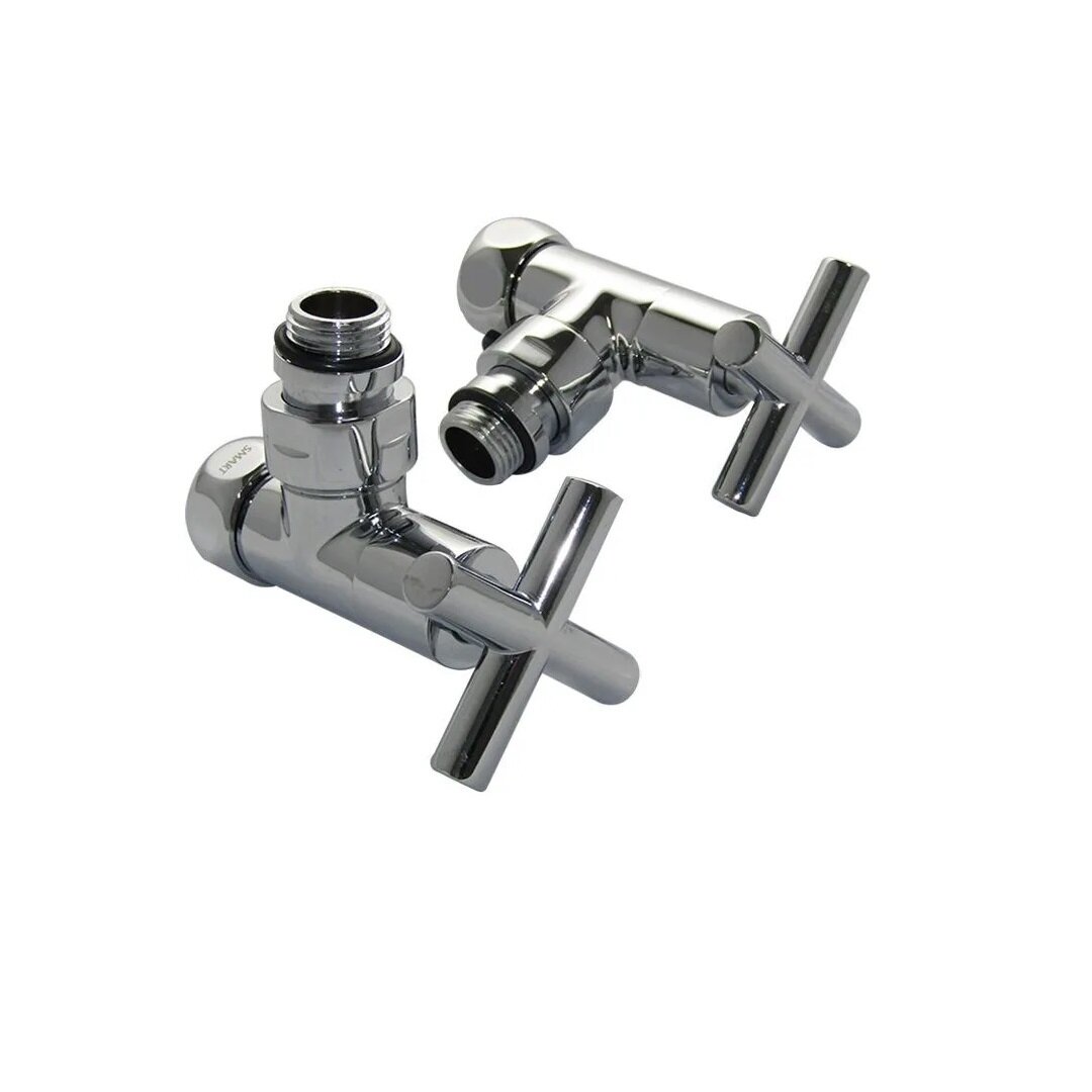 Изображение товара Вентиль для полотенцесушителя Aquanet 3/4" x 1/2"г/ш, угловой крест, отражатель SMT8200SCH0405/2C, хром