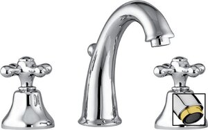 Изображение товара Смеситель Webert Armony AM750101017 для раковины, на 3 отверстия, с донным клапаном, хром/золото