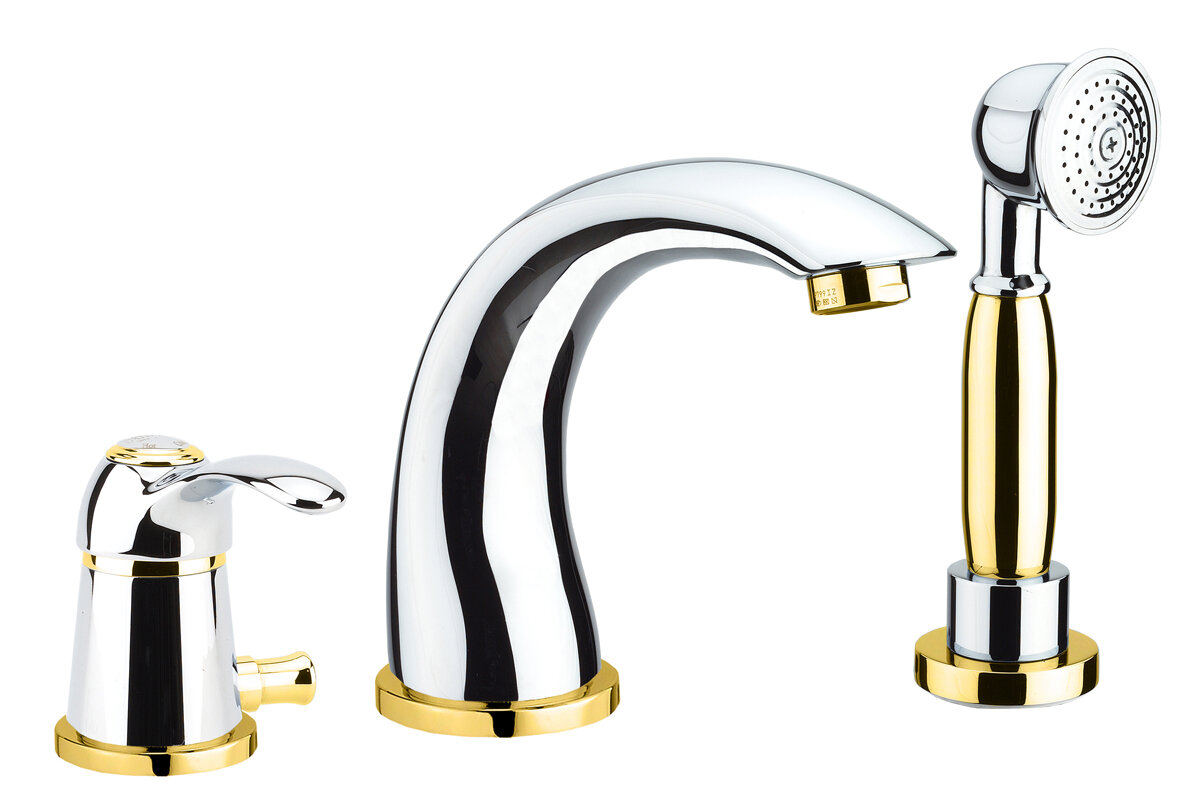 Изображение товара Смеситель для ванны Webert Aurora AU850701017 с 3 отверстиями хром/золото Италия