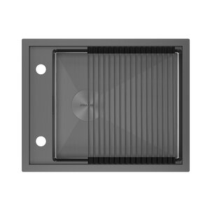 Изображение товара Мойка кухонная Paulmark Shelf 58 Uni, PM725846-GM, 58 х 46 см, с ролл-матом, PVD вороненая сталь