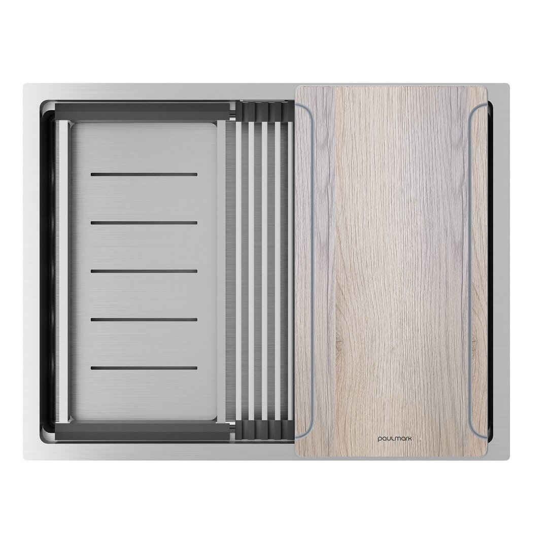 Изображение товара Мойка кухонная Paulmark Next-Multi Sink 58-L Uni PM785845-L-BS, 58 х 45 см, с аксессуарами, нержавеющая сталь Изображение товара Мойка кухонная Paulmark Next-Multi Sink 58-L Uni PM785845-L-BS, 58 х 45 см, с аксессуарами, нержавеющая сталь