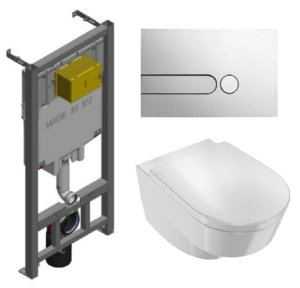 Изображение товара Инсталляция Jacob Delafon с безободковым унитазом Jacob Delafon Odeon Rive Gauche EDR102, сиденье микролифт клавиша хром, комплект 322868