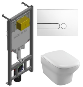 Изображение товара Инсталляция Jacob Delafon с безободковым унитазом Jacob Delafon Vox EDM102, сиденье микролифт клавиша белая, комплект 322895