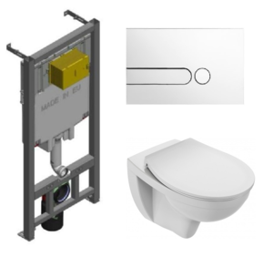 Изображение товара Инсталляция Jacob Delafon с безободковым унитазом Jacob Delafon Patio EDV102-00, сиденье микролифт клавиша белая, комплект 322909
