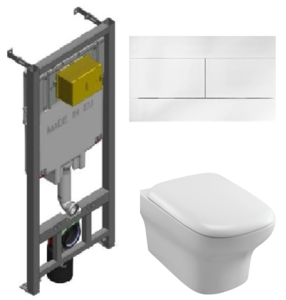 Изображение товара Инсталляция Jacob Delafon с безободковым унитазом Jacob Delafon Vox EDM102, сиденье микролифт клавиша белая, комплект 322960