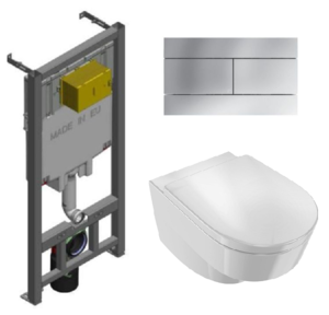 Изображение товара Инсталляция Jacob Delafon с безободковым унитазом Jacob Delafon Odeon Rive Gauche EDR102, сиденье микролифт клавиша хром, комплект 322980