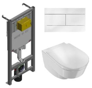 Изображение товара Инсталляция Jacob Delafon с безободковым унитазом Jacob Delafon Odeon Rive Gauche EDR102, сиденье микролифт клавиша белая, комплект 322983