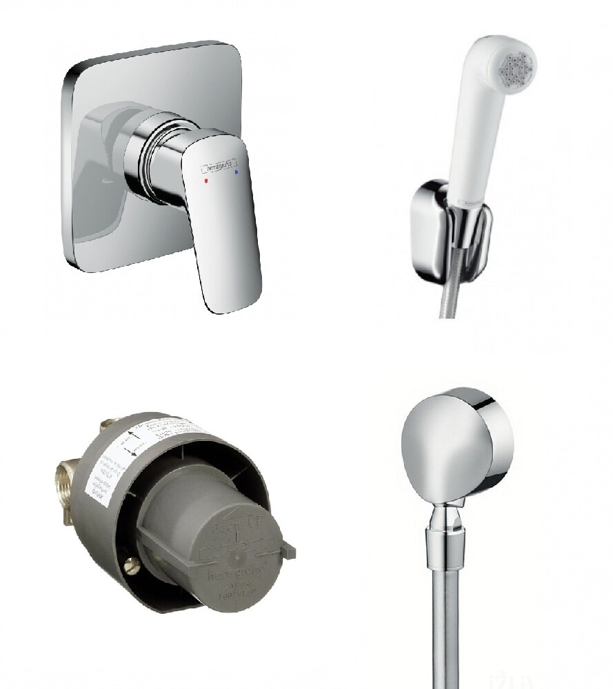 Изображение товара Гигиенический душ Hansgrohe, со смесителем, хром/белый, 716040000/13620180/27454000/32127000