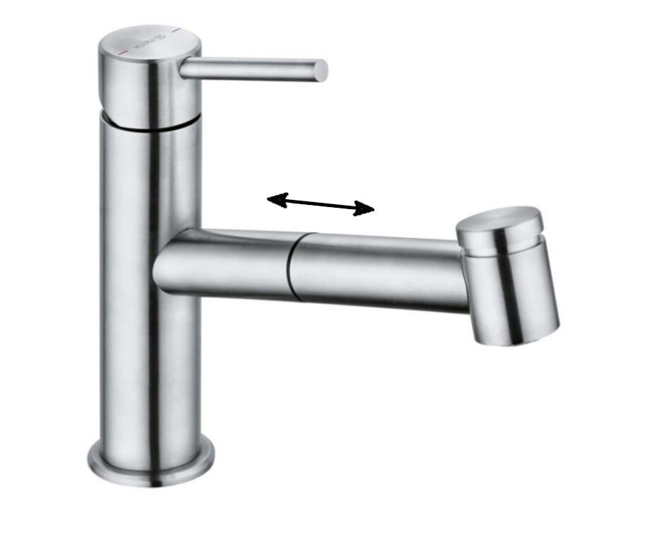 Изображение товара Смеситель для кухни Kludi Steel 44851F860 с выдвижным изливом и гарантие 5 лет