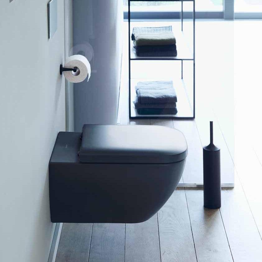 Изображение товара Подвесной унитаз Duravit Happy D.2 Plus 2222098900 безободковый, с креплением Durafix, цвет антрацит матовый