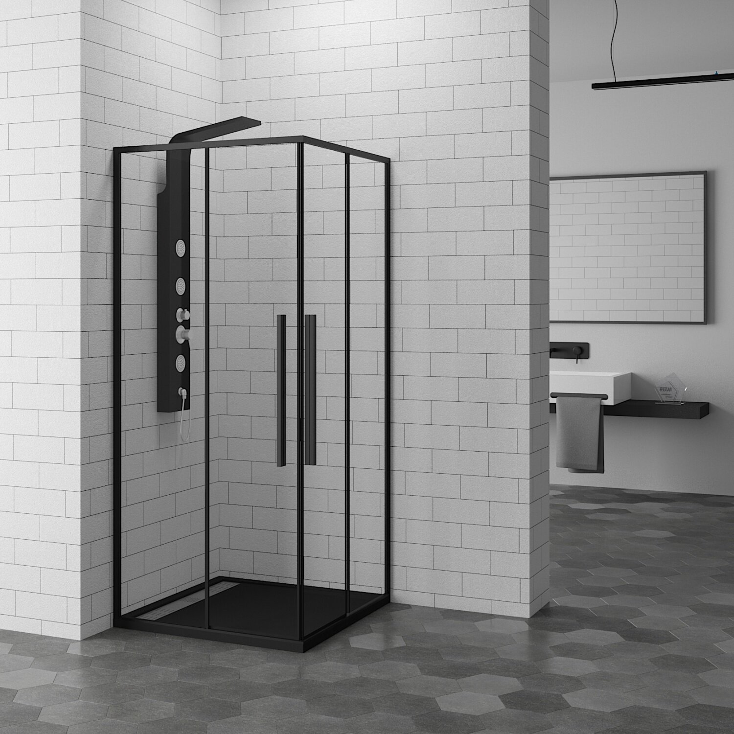 Изображение товара Душевой уголок RGW SV-31-B 80x80 см квадратный черный раздвижной