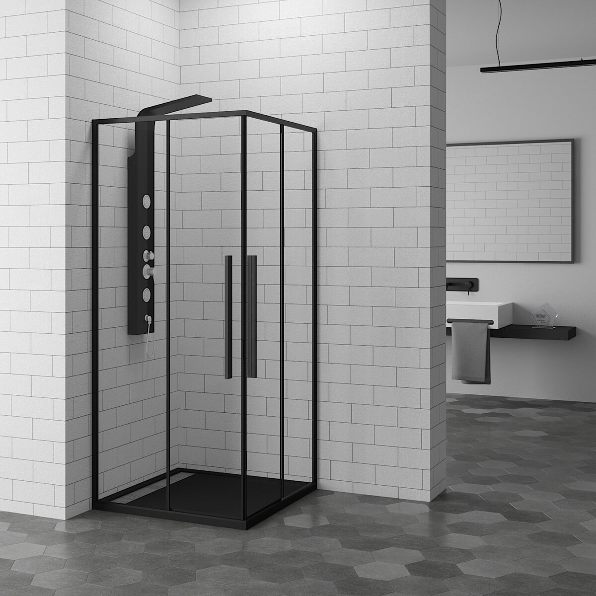 Изображение товара Душевой уголок RGW SV-31-B 100x100 квадратный с раздвижными дверями черный