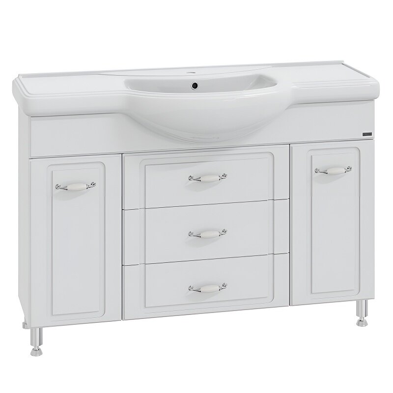 Изображение товара Тумба под раковину СаНта Монарх 700106, белая, напольная, с раковиной и зеркалом